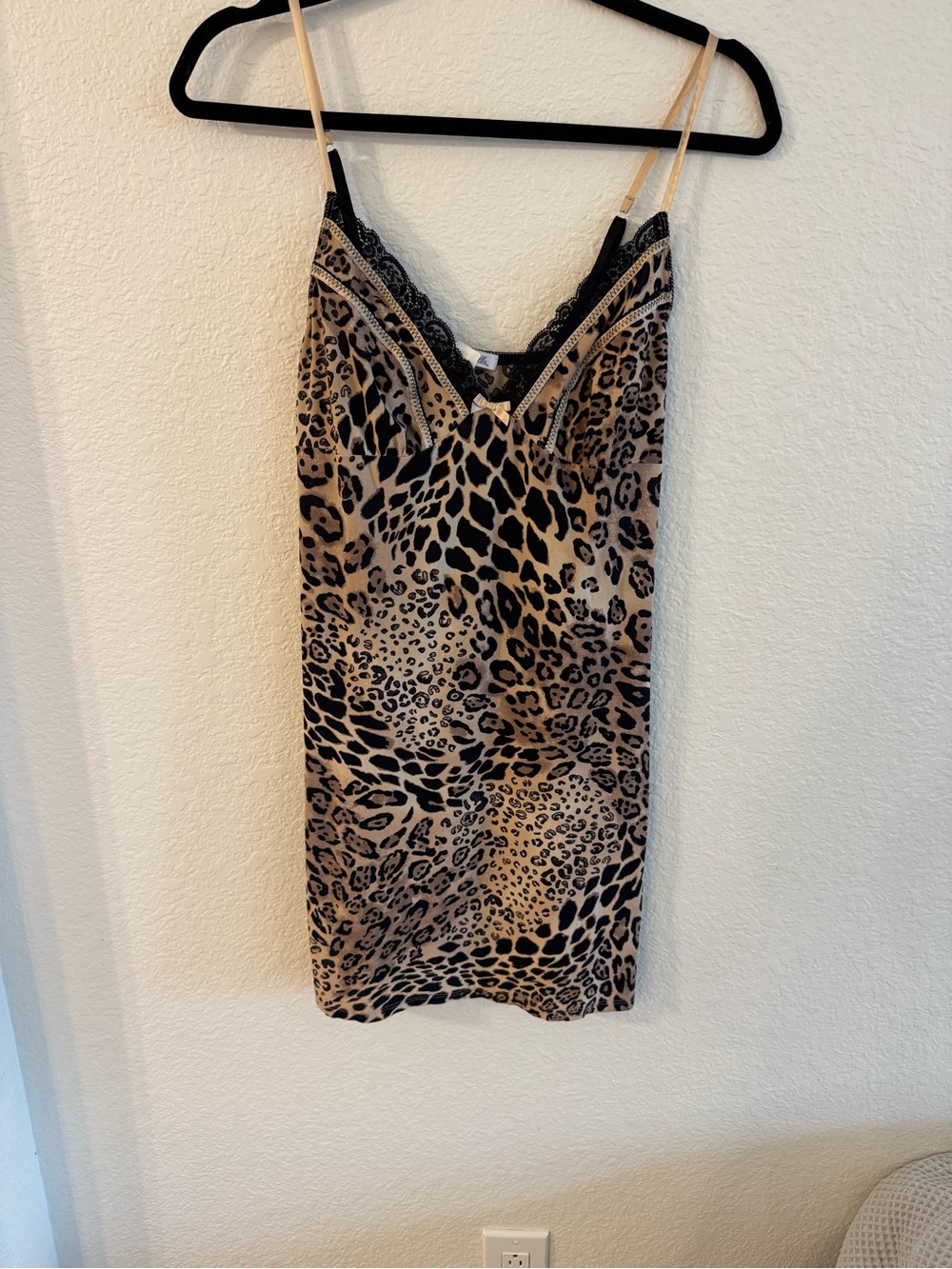 Linea Donatella Leopard-Print Lace-Trim Slip Dress in Beige and Black